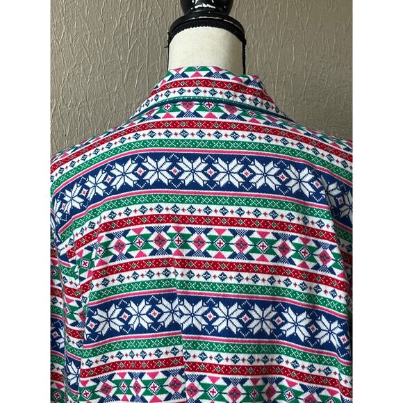Lands End Women's Holiday Pajama Flannel Top Green Sleep Shirt Fair Isle XL/18 - Picture 9 of 12